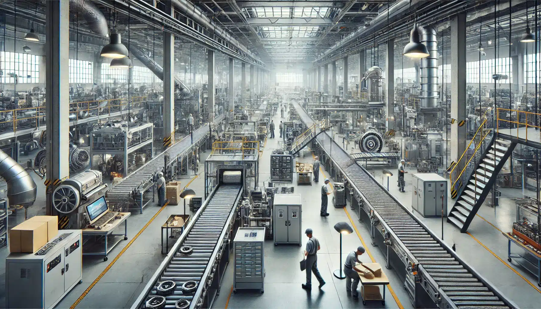 DALL·E 2025 01 21 17.41.54 A realistic and detailed depiction of Industrial Productivity without any AI elements. The image features a bustling factory floor with workers and