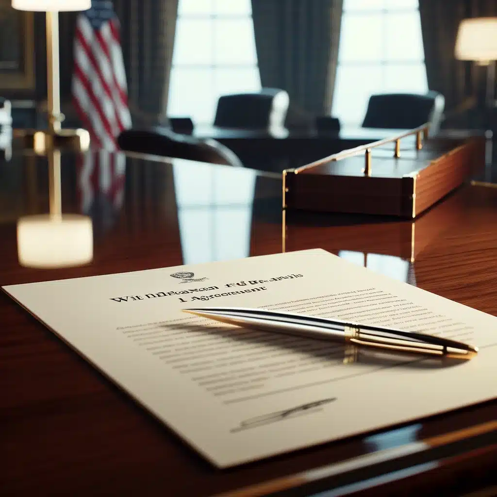 DALL·E 2025 01 21 17.53.43 A close up view of a desk in a formal office setting. The scene focuses on a document titled Withdrawal from Paris Agreement placed on a polished wo