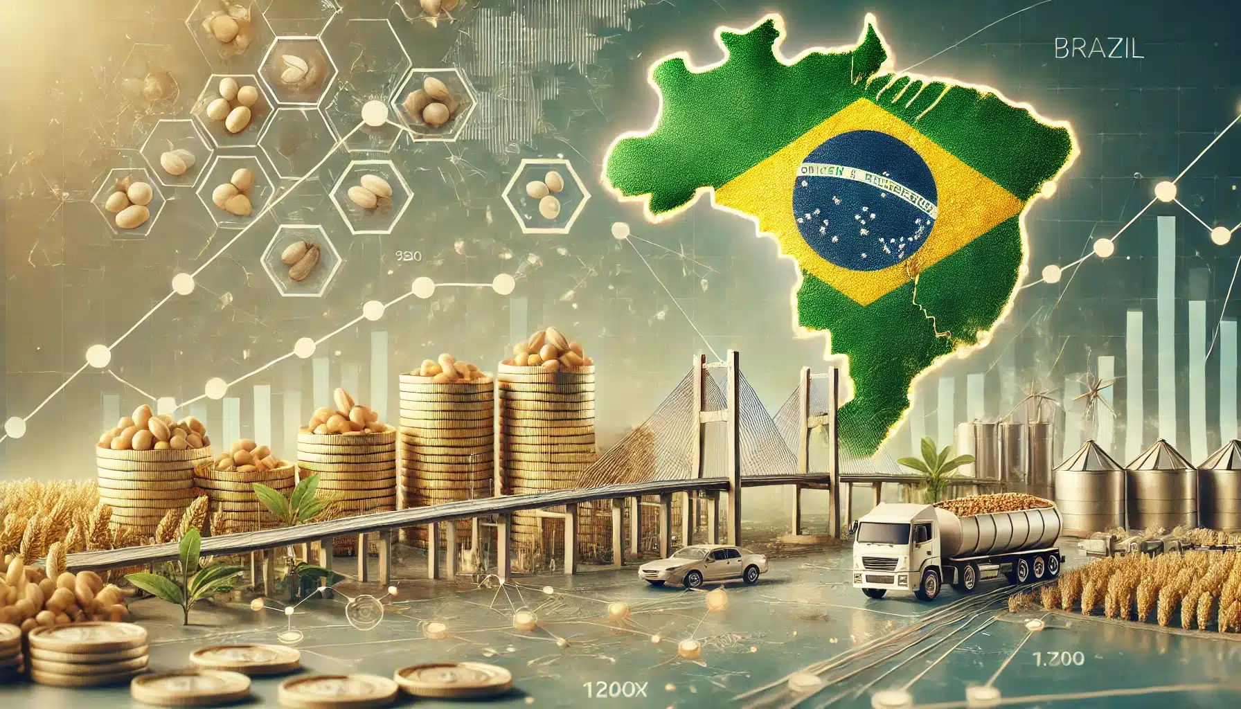 DALL·E 2025 01 28 15.24.10 A realistic and professional image symbolizing Brazils economy focusing on gold coins a digital financial chart with upward trends and realistic i