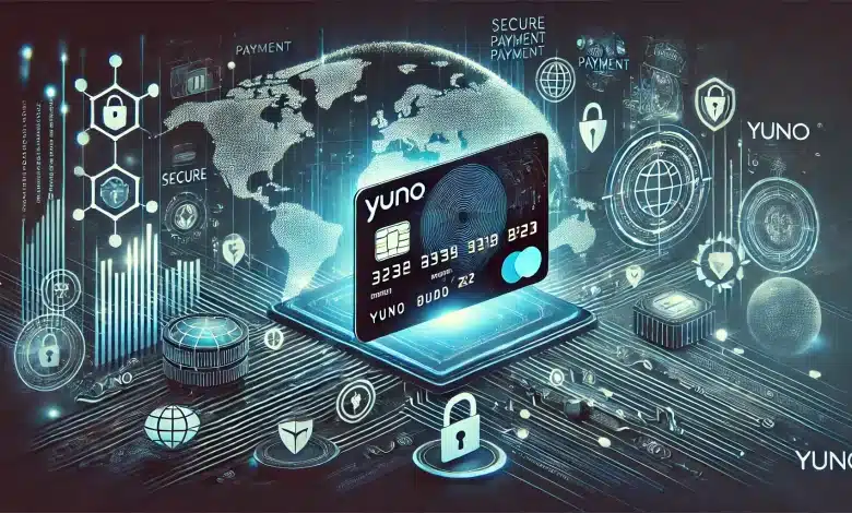 DALL·E 2025 01 21 15.15.36 A modern and visually striking digital representation of the Yuno payment platform. The design features a central focus on layered futuristic virtual