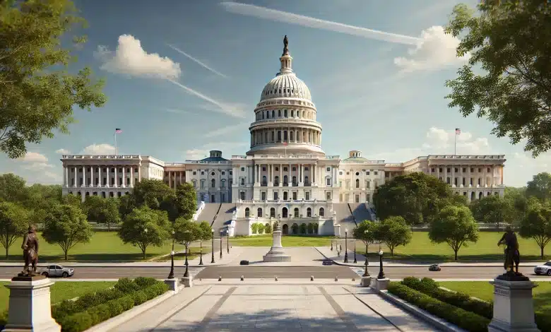 DALL·E 2025 01 21 16.24.23 A highly realistic depiction of the United States Capitol building on a sunny day. The image captures the iconic white dome and classical architecture