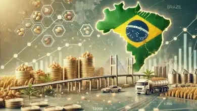 DALL·E 2025 01 28 15.24.10 A realistic and professional image symbolizing Brazils economy focusing on gold coins a digital financial chart with upward trends and realistic i