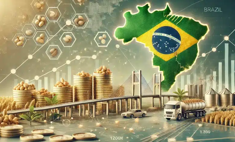 DALL·E 2025 01 28 15.24.10 A realistic and professional image symbolizing Brazils economy focusing on gold coins a digital financial chart with upward trends and realistic i