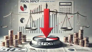 DALL·E 2025 01 30 15.49.49 A professional and modern representation of fiscal deficit. The image features a financial chart with a sharp downward red arrow symbolizing governme