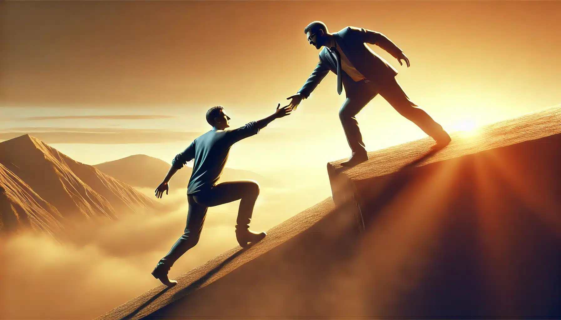 DALL·E 2025 03 17 15.30.25 A highly realistic image that represents empathetic leadership. The image shows two people in a leadership context one person reaching out with their