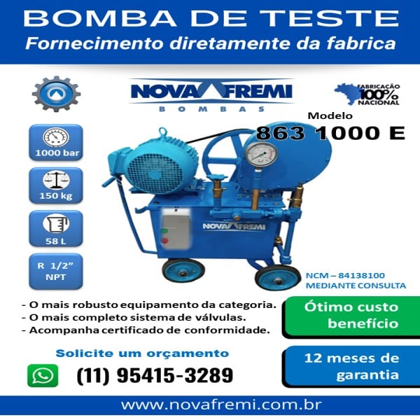 Bomba para teste hidrostático em mangueiras