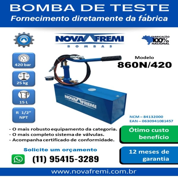 Bomba para teste hidrostático em mangueiras