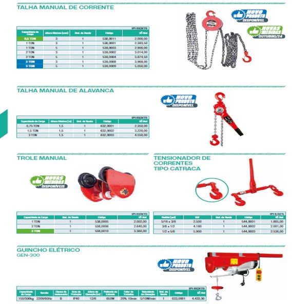 equipamento e acessorios para elevação