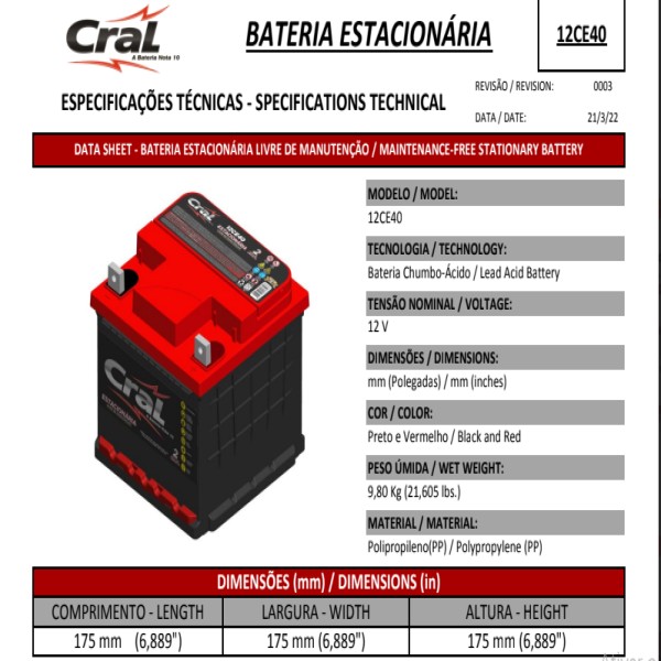 CRAL BATERIAS ESTACIONÁRIAS